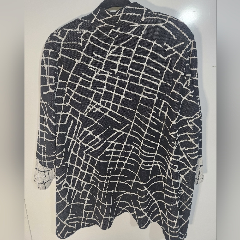 MING WANG Black and White Patterned Jacket with Yellow Trim, Size 2X - Picture 4 of 6